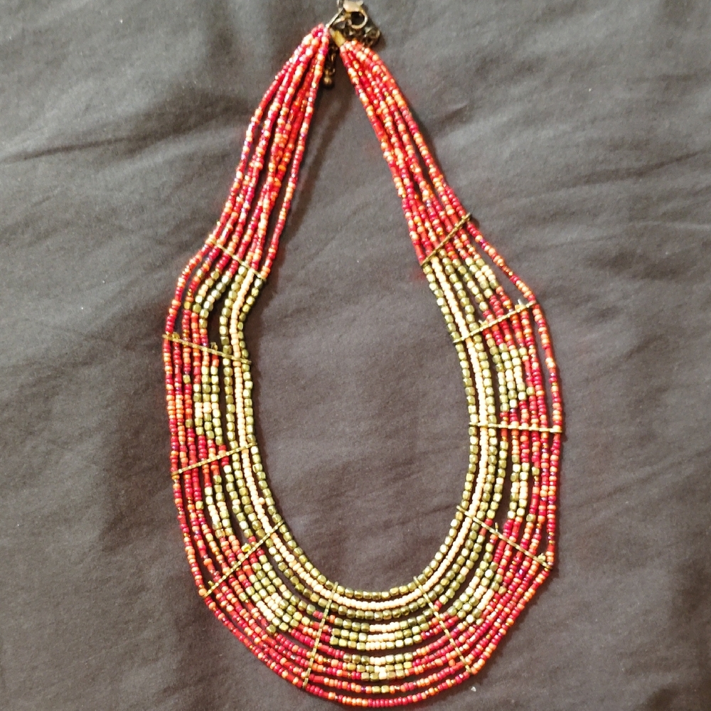 Source Unknown Red and Gold Beaded Necklace